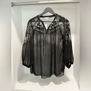 NWT Maurices black oversized Black Floral Lace Semi Sheer Blouse XS